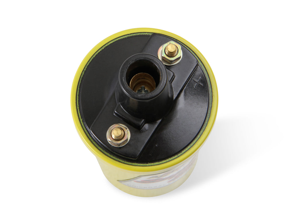 Ignition Coil - Yellow - 42000v 1.4 ohm primary - Points - up to 6500 RPM - The 8140 super stock ignition coil is a canister style coil that works with OE ignitions and computers.