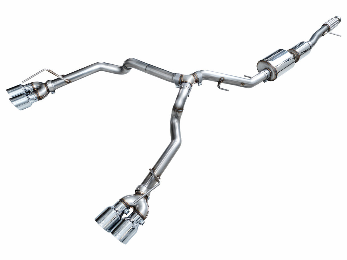 AWE 0FG Catback Split Rear Exit Exhaust for 2021+ Tahoe/Yukon 5.3L - 4.5" Quad Chrome Silver Tips - 3015-42006