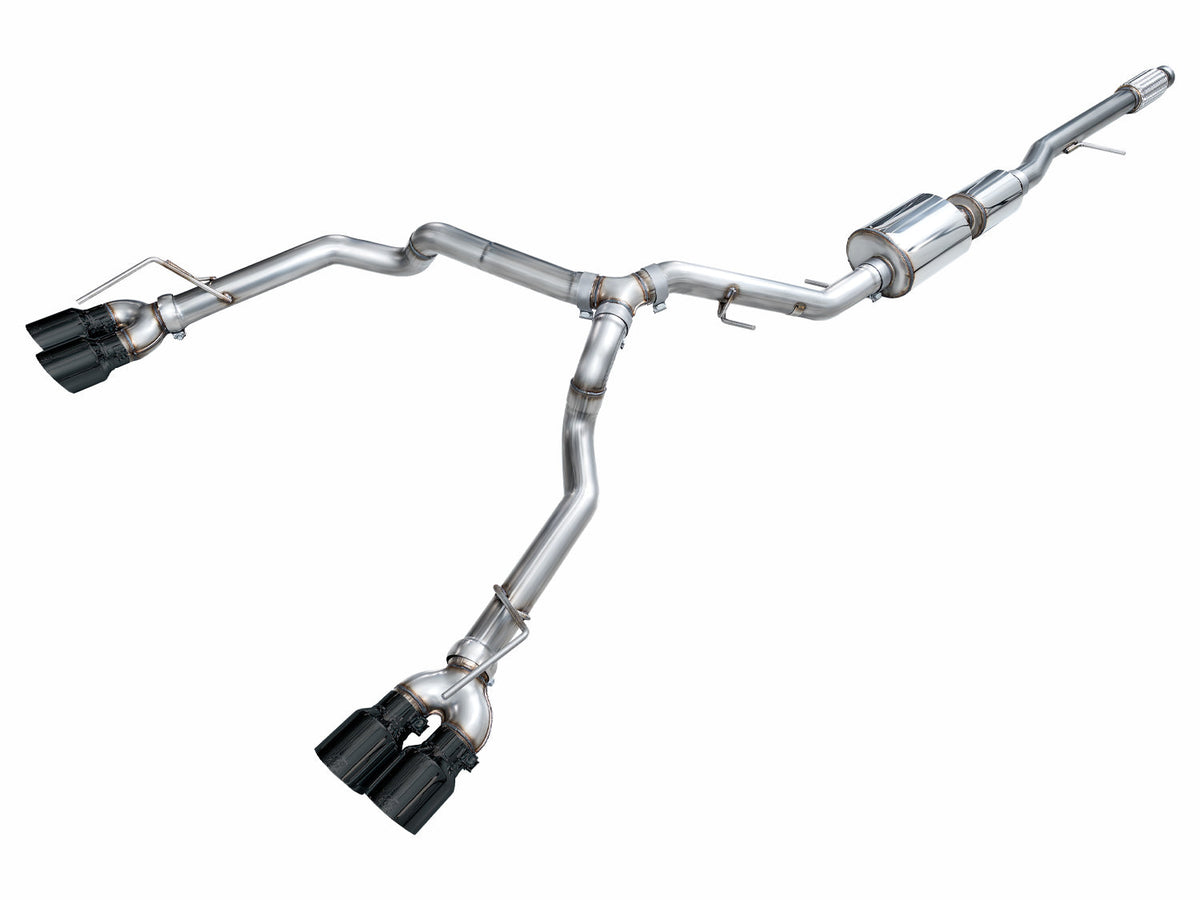 AWE 0FG Catback Split Rear Exit Exhaust for 2021+ Suburban/Yukon XL 5.3L - 4.5" Quad Diamond Black Tips - 3015-43007