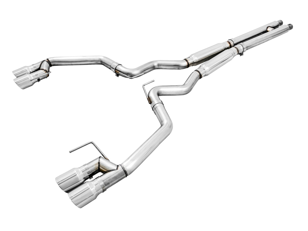 AWE Track Edition Cat-back Exhaust for the '18-'23 S550 Mustang GT - Quad Chrome Silver Tips