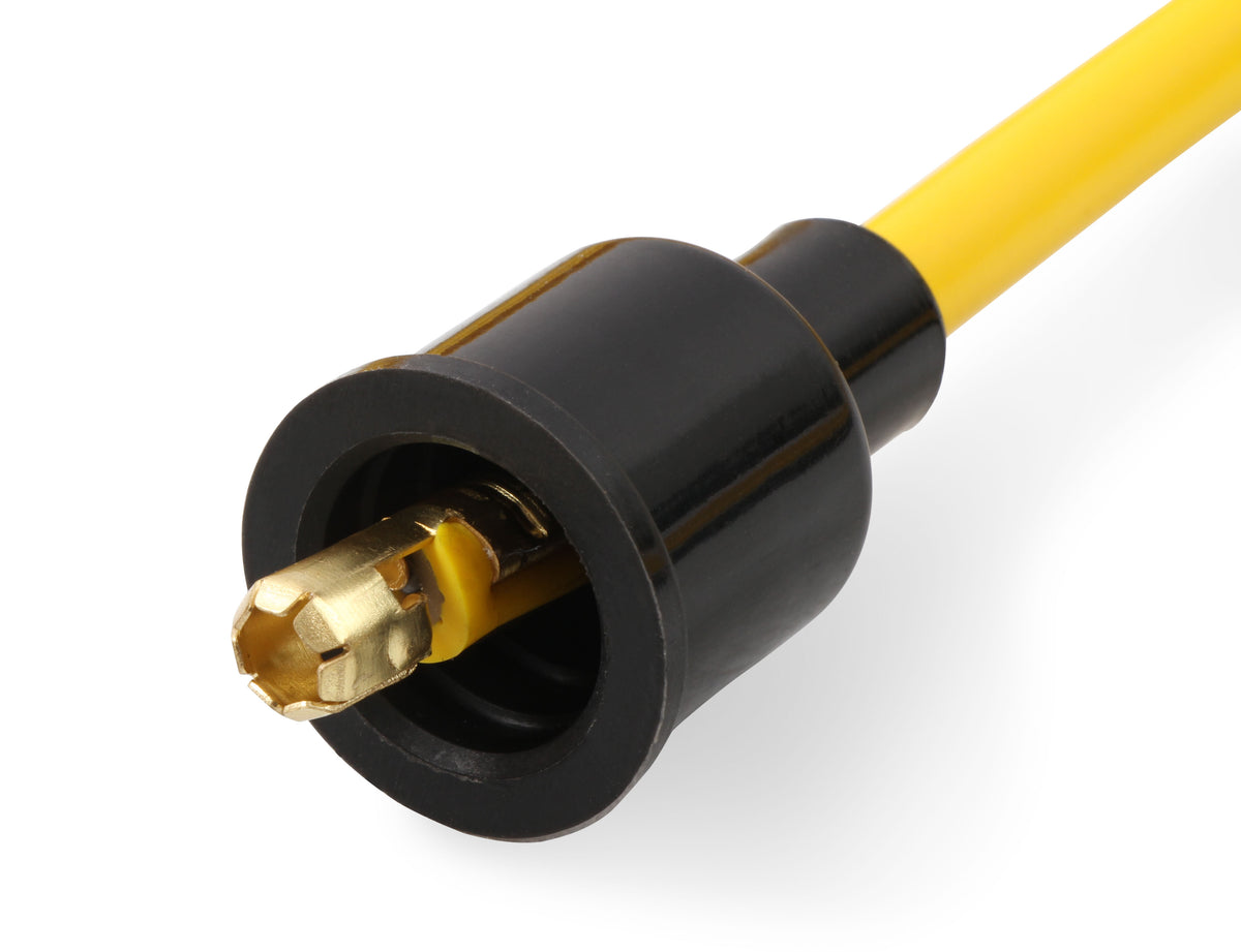 Spark Plug Wire Set - 8mm - Yellow with Orange 90 Deg Boots - 4041 8mm universal fit super stock spark plug wires feature a spiral core and yellow silicone jacket.