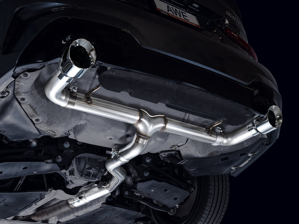 AWE Track Edition Axleback Exhaust for BMW G2X 330i/430i - 4.5” Chrome Silver Tips