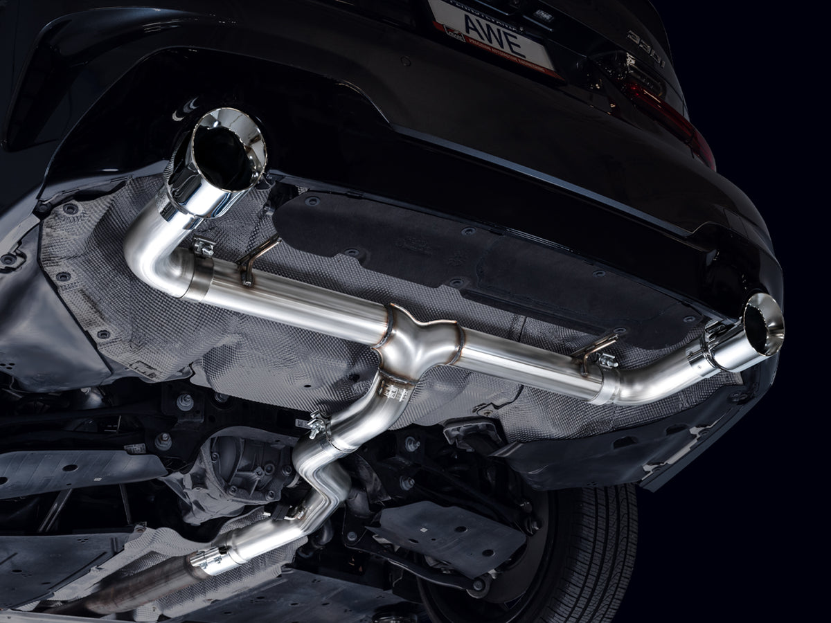 AWE Track Edition Axleback Exhaust for BMW G2X 330i/430i - 4.5” Chrome Silver Tips
