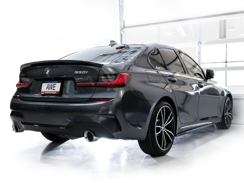 AWE Track Edition Axleback Exhaust for BMW G2X 330i/430i - 4.5” Chrome Silver Tips