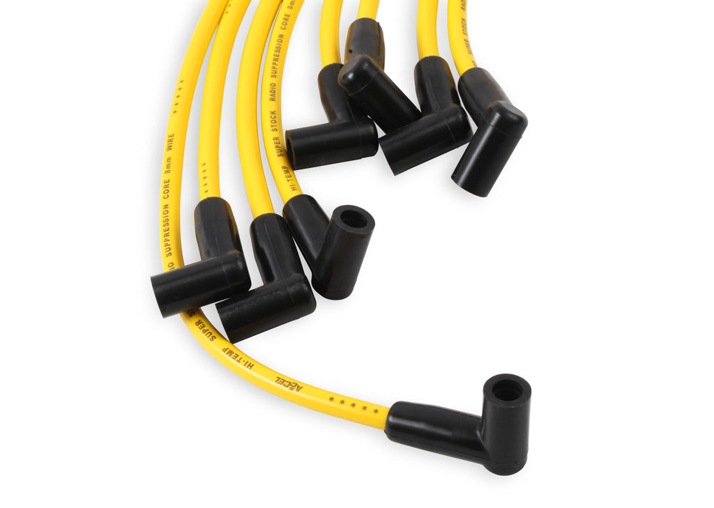 Spark Plug Wire Set - 8mm - Yellow with HEI Stock Style Boots - SBC 1974-1988 V8 - Super Stock - Spiral Core
