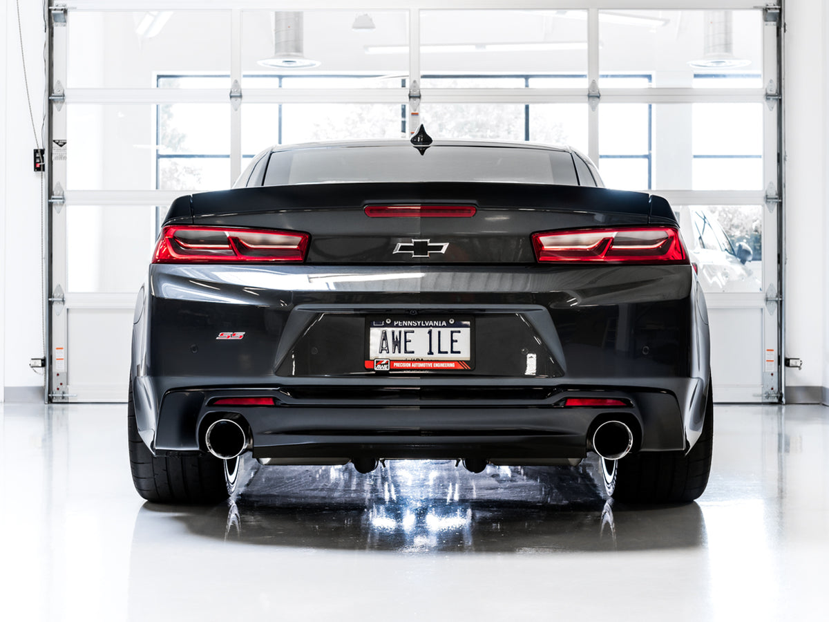 AWE Track Edition Axleback Exhaust for Gen6 Camaro SS/LT1, Dual Outlet - 4.5" Chrome Silver Tips