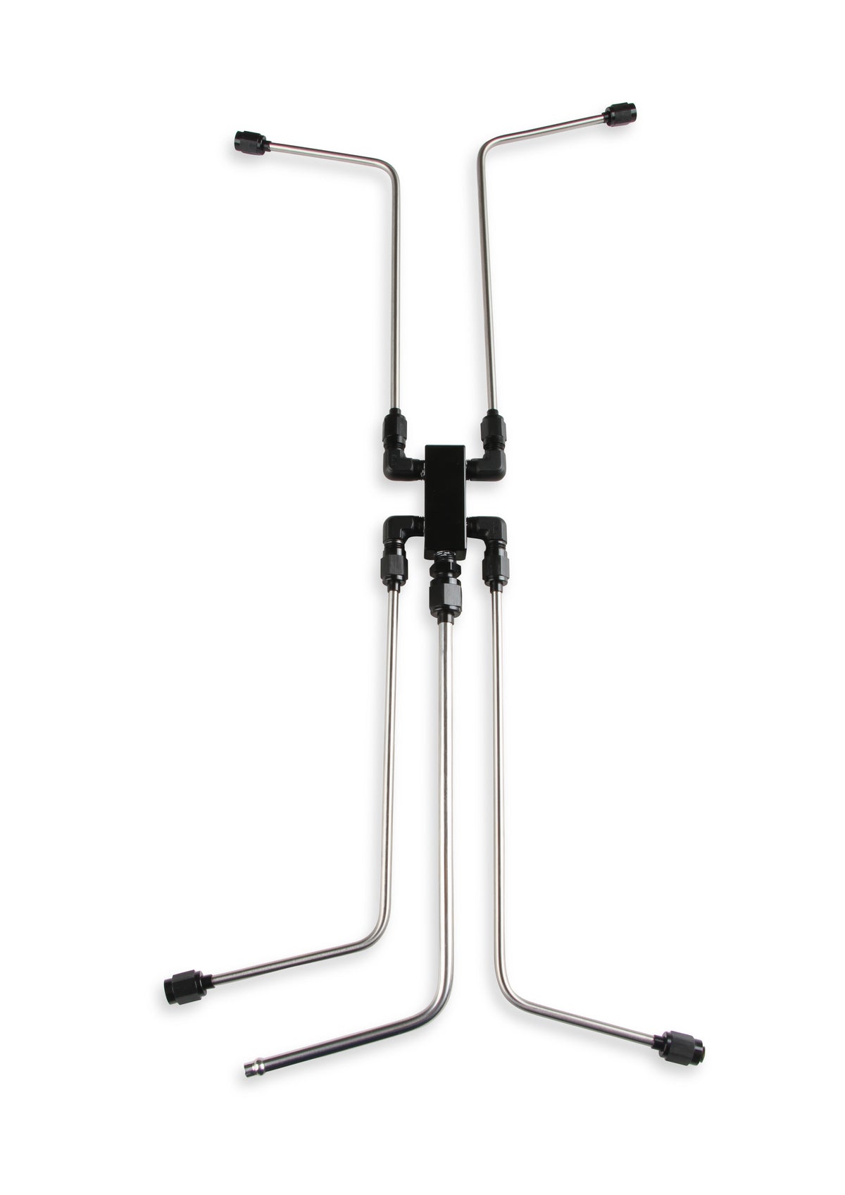 LS Steam Tube Kit w/ Stainless Steel Hard Line Tubing and Black Anodized Fittings & Distribution Block.  Four-Corner Style Allows Coolant Flow From the Front & Back of the Cylinder Heads.