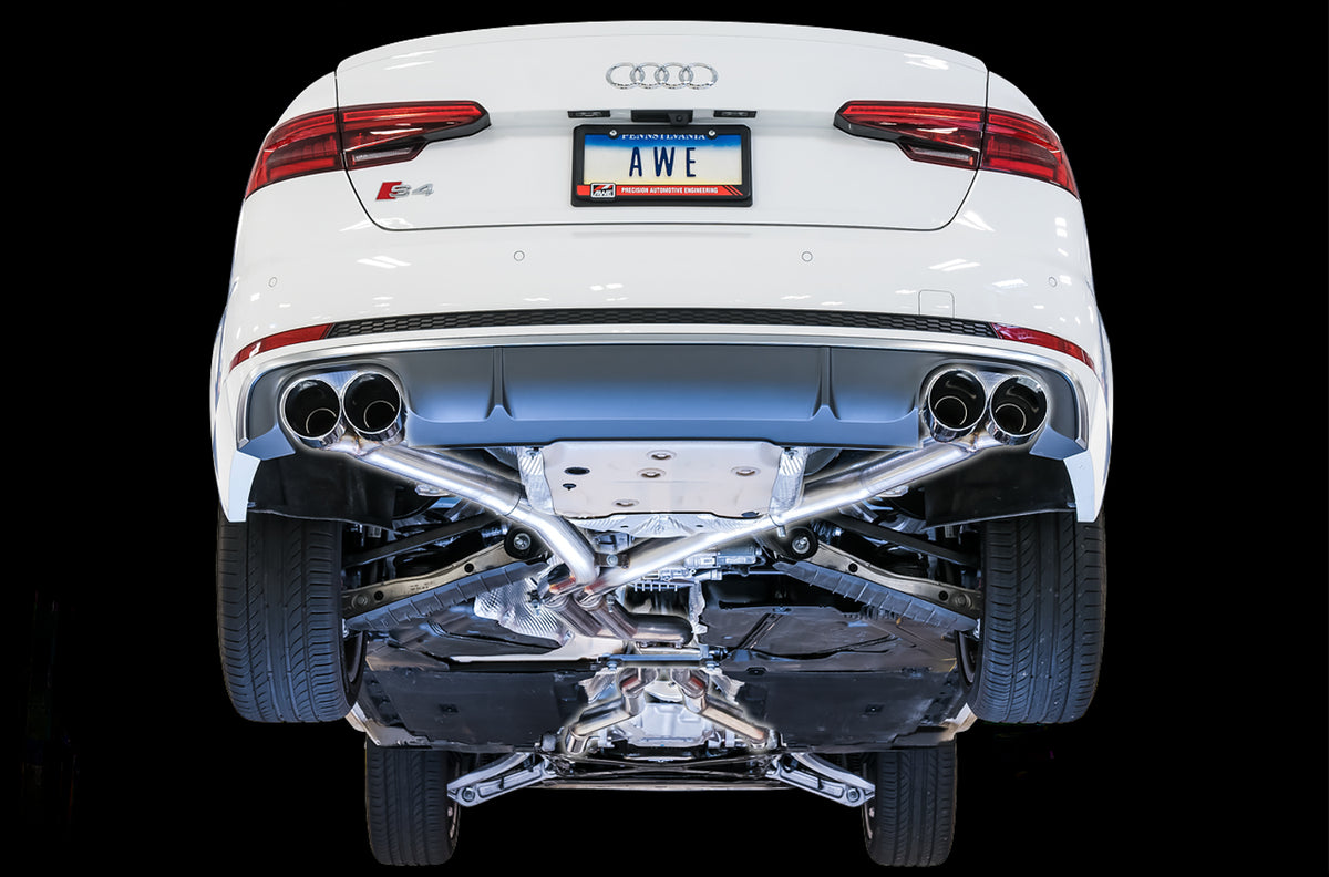 AWE Track Edition Exhaust for Audi B9 S4 - Non-Resonated - 4" Diamond Black Tips