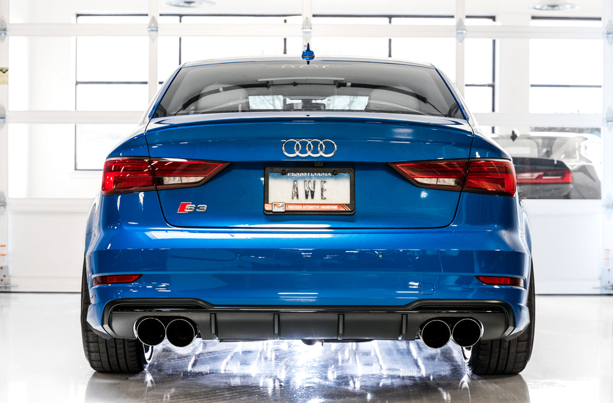 AWE Track Edition Exhaust for Audi 8V S3 - 4" Chrome Silver Tips