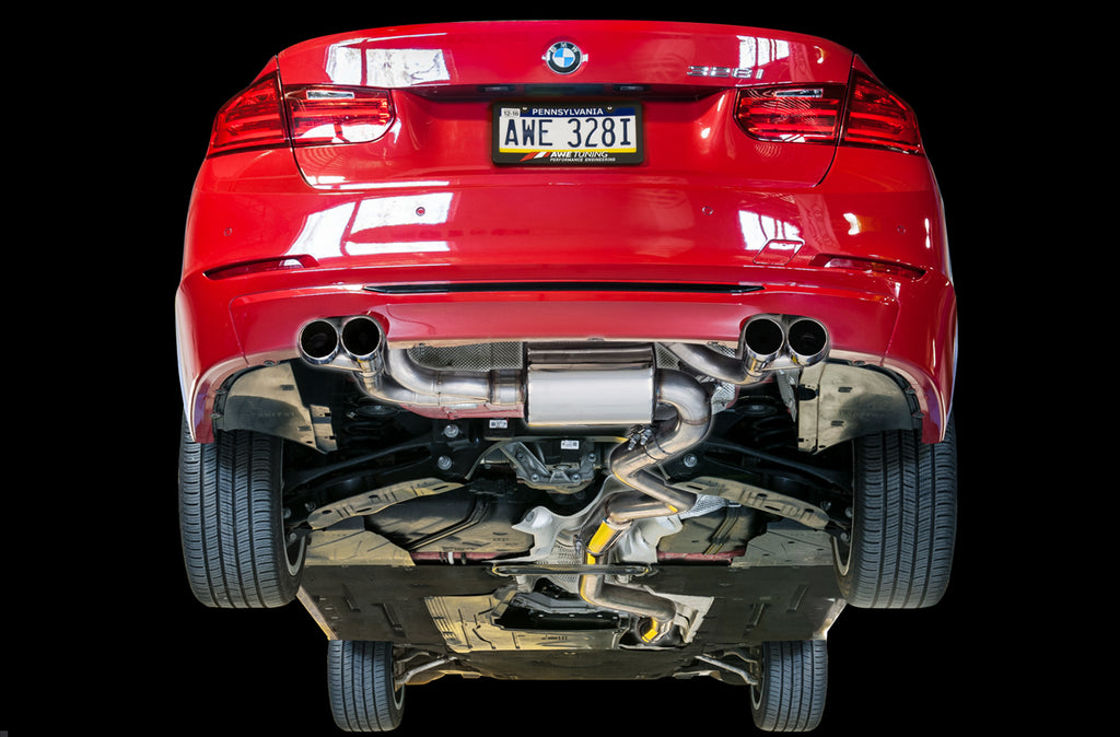 AWE Touring Edition Axleback Exhaust, Quad Outlet for BMW F3X N20/N26 328i/428i - 3" Diamond Black Tips