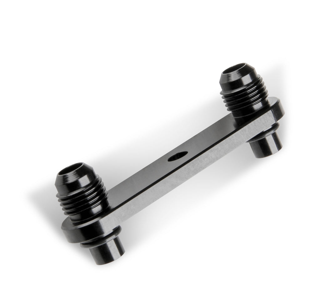 Fits GM (General Motors) 6L80E, and 6L90E Transmissions, -6 AN Male Flares, Black Anodized Finish, Fits Transmissions w/ OE (original equipment) Thermostat (Bolts onto the OE Thermostat).