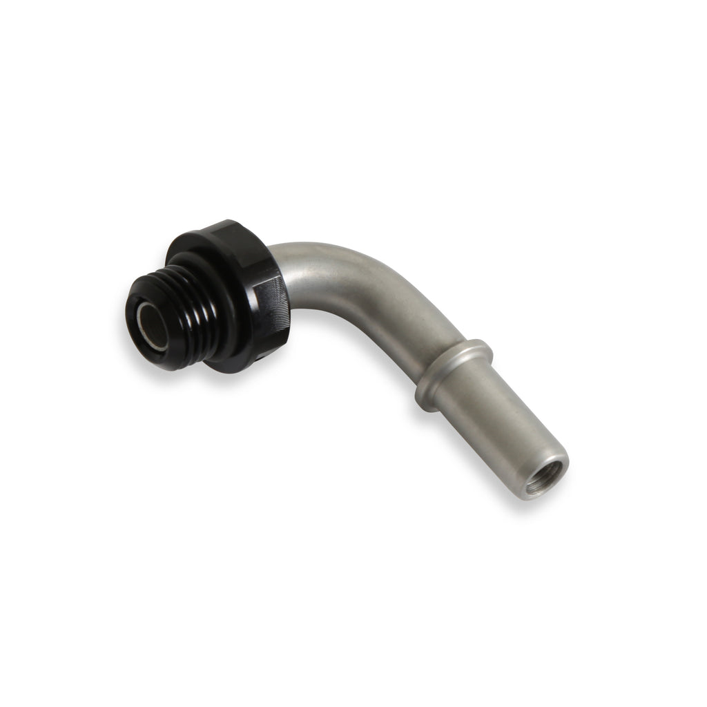 -6 AN O-Ring Port Male to 3/8" Tube OE (Original Equipment) Style - Stainless Steel & Back Aluminum Construction. Ideal for Use w/ Stock Fuel Hose & Billet Aluminum Fuel Rails, or Fuel Module.