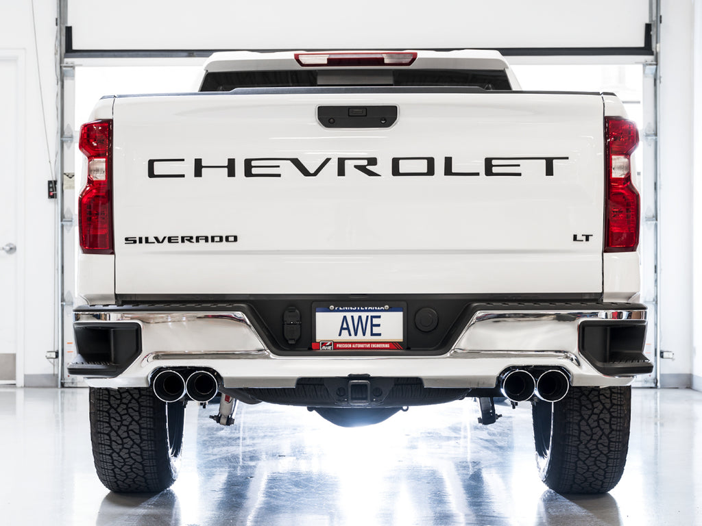 AWE 0FG Catback Exhaust for 4th Gen Silverado/Sierra 1500 6.2L (with bumper cutouts) - 4" Chrome Silver Tips