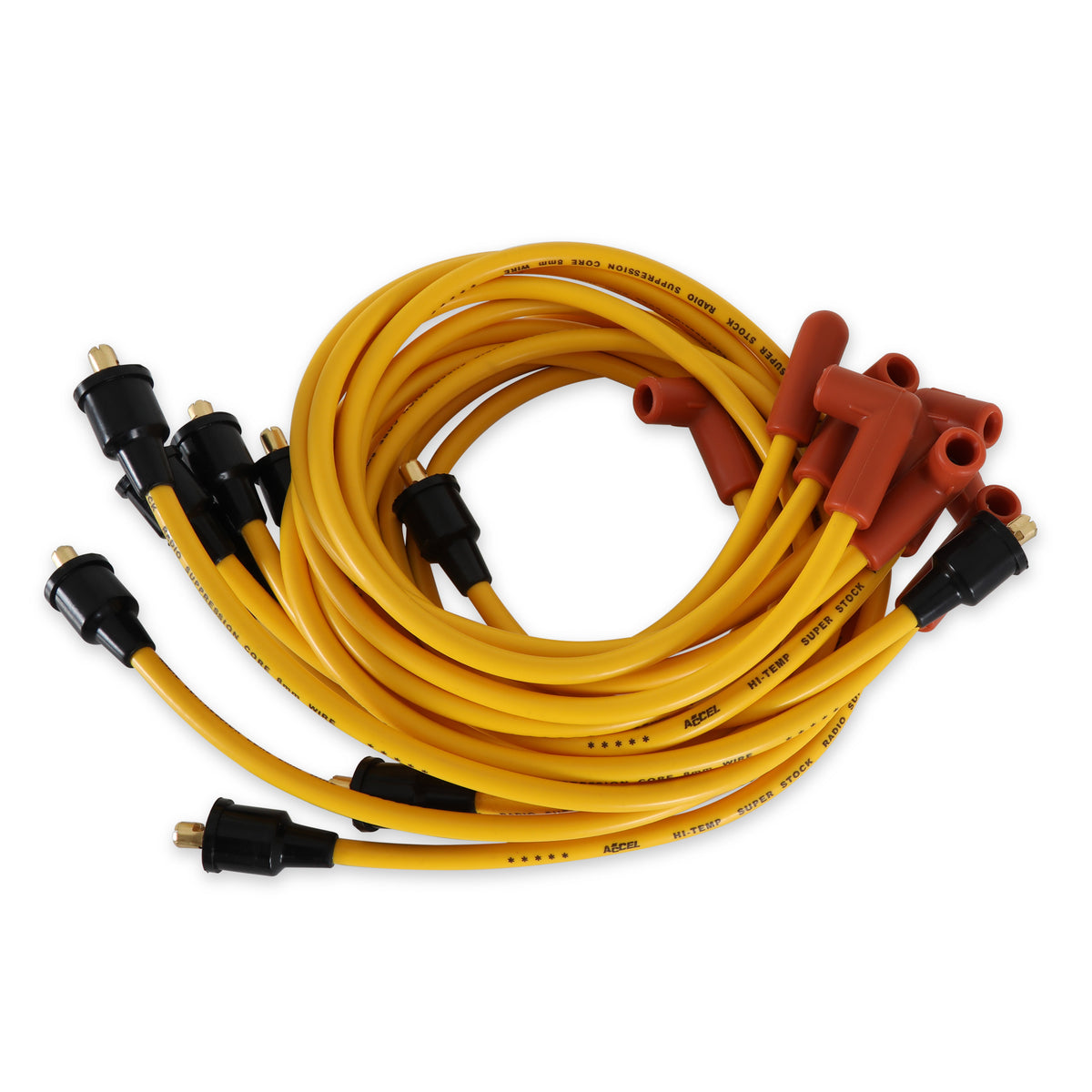 Spark Plug Wire Set- Super Stock Graphite Core 8mm- Chevy/ GMC V8 1955-74-Yellow - This 8mm custom fit Super Stock spark plug wire set fits select Chevy and GMC V8 engines 1955-74.