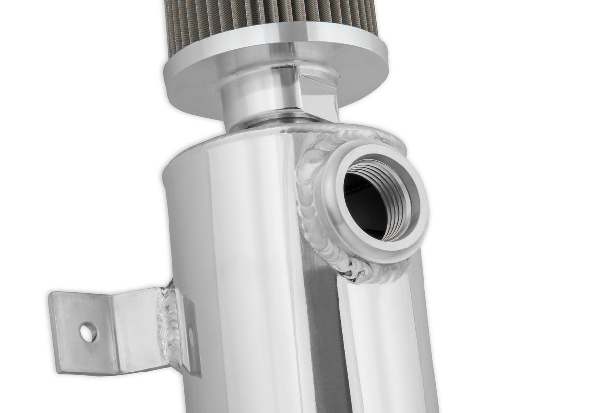 Polished w/ Billet Filter, Drain Valve, -12 AN O-Ring Port (inlet) & Mounting Brackets. 1/8" NPT on Drain Valve for Optional Remote Outlet Hose