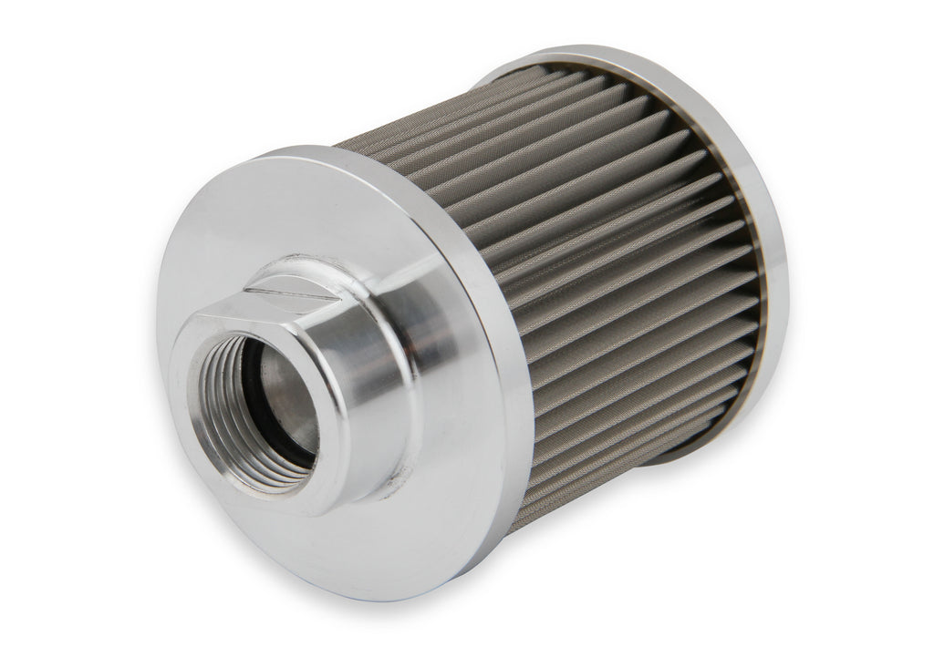 Polished w/ Billet Filter, Drain Valve, -12 AN O-Ring Port (inlet) & Mounting Brackets. 1/8" NPT on Drain Valve for Optional Remote Outlet Hose