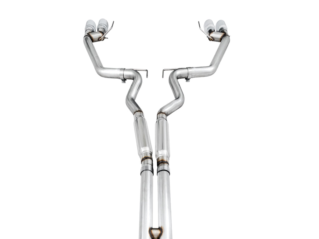 AWE Track Edition Cat-back Exhaust for the '18-'23 S550 Mustang GT - Quad Chrome Silver Tips