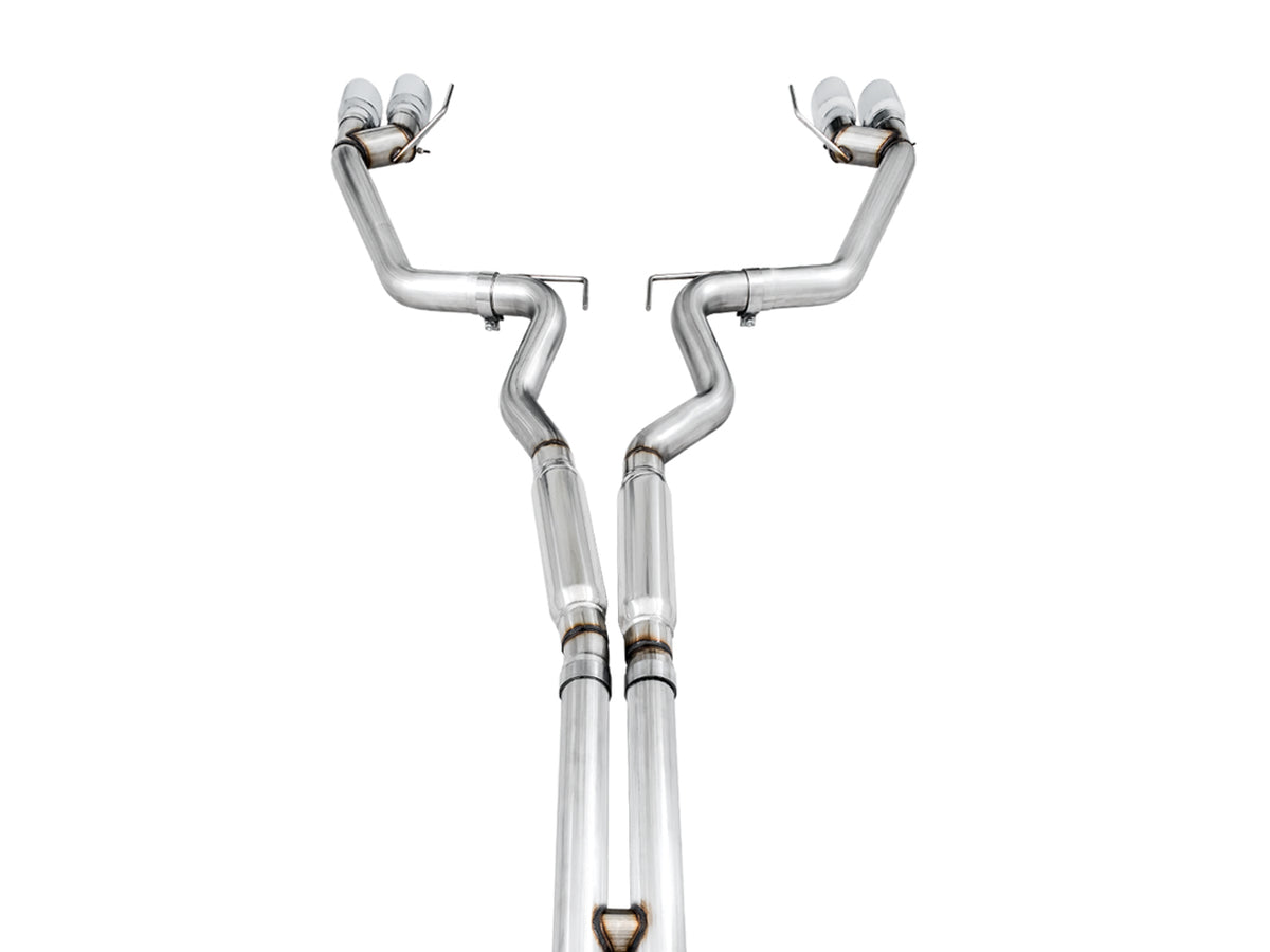 AWE Track Edition Cat-back Exhaust for the '18-'23 S550 Mustang GT - Quad Chrome Silver Tips