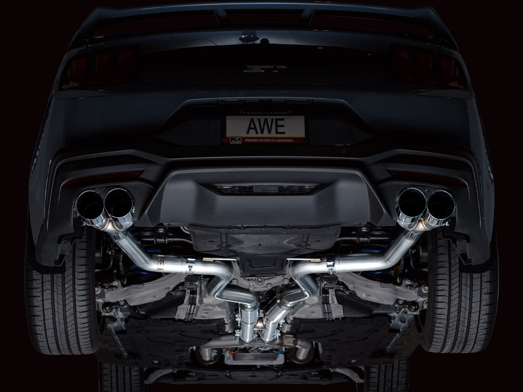 AWE Track Edition Exhaust for S650 Ford Mustang GT Fastback - Quad Chrome Silver Tips