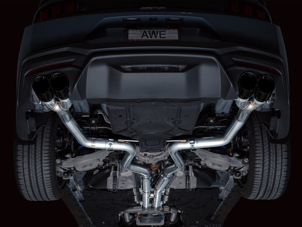 AWE Track Edition Exhaust for S650 Ford Mustang GT Fastback - Quad Diamond Black Tips