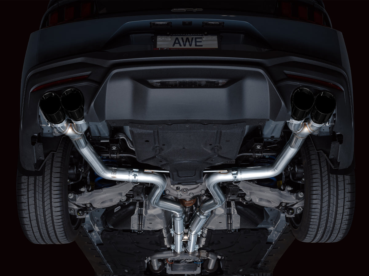 AWE Track Edition Exhaust for S650 Ford Mustang GT Fastback - Quad Diamond Black Tips