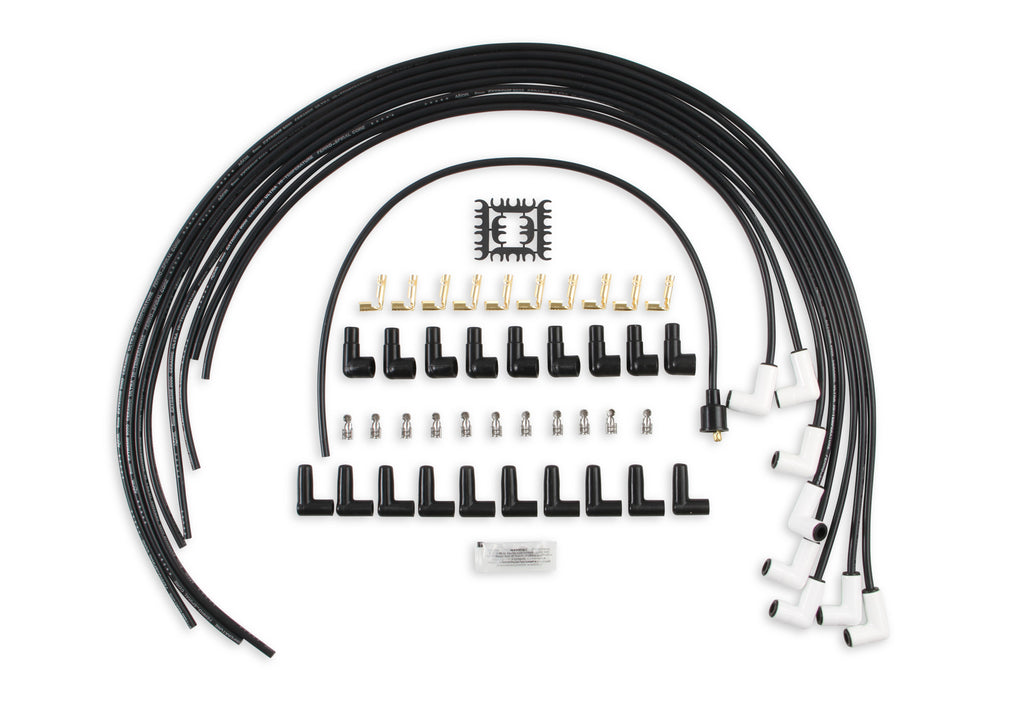 Spark Plug Wire Set - Universal - 90 Deg White Ceramic Boots - 9001C, Spark Plug Wires, Pro Fit Ceramic, Spiral Core, 8mm, Black, Set