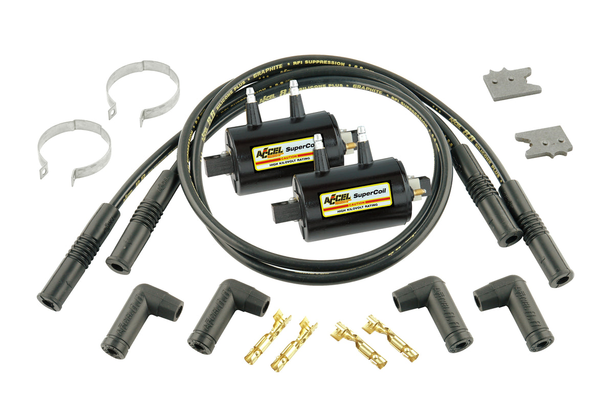 Ignition Coil Kit - Universal Super Coil - 4-Cylinder Inductive - 3.0 Ohms Res - Black - Ignition Coil Kit, Super Coil, 3.0 Ohms Resistance, 4-Cylinder, Inductive Ignition, Black, Kit