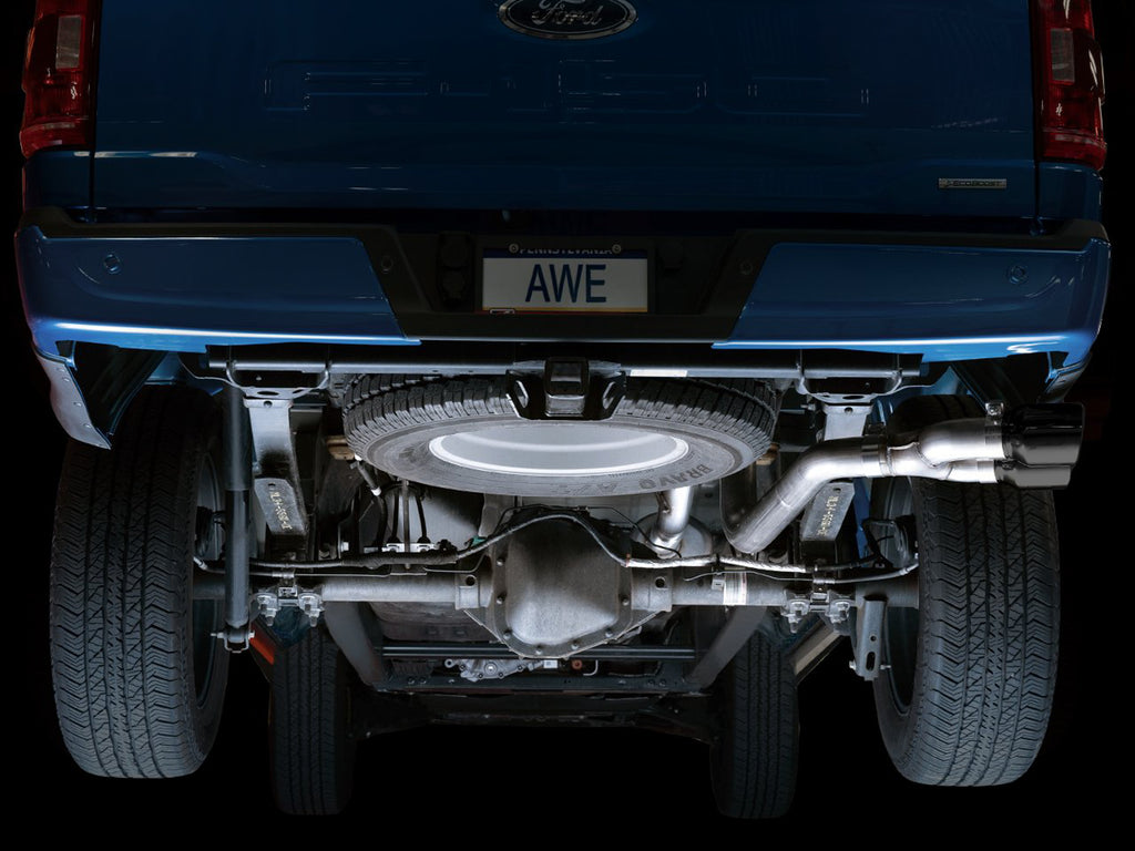 AWE 0FG Dual Side Exit Exhaust for '21+ Ford F-150 - 4.5" Diamond Black Tips