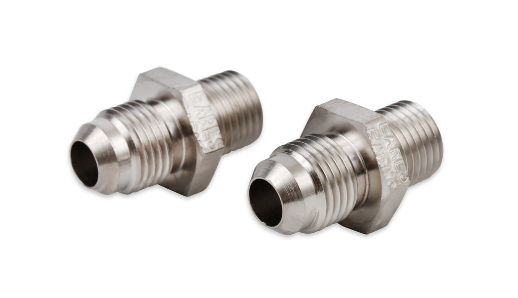 Earls Transmission Adapters, Package of 2 pieces w/ Crush Washers, Fits Most GM TH350, TH400, 700R4, 200R4, 4L60E, and Ford AODE Transmissions, Nickel Plated Steel