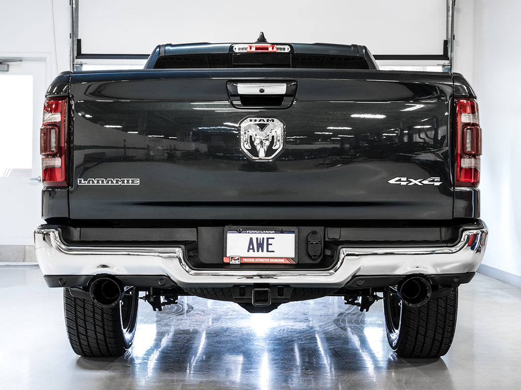 AWE 0FG Dual Rear Exit Catback for 5th Gen RAM 1500 5.7L (with bumper cutouts) - Diamond Black Tips