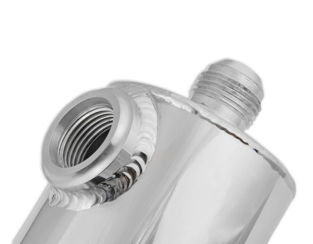 Polished w/ Billet Filter, Drain Valve, -12 AN O-Ring Port (inlet) & Mounting Brackets. 1/8" NPT on Drain Valve for Optional Remote Outlet Hose