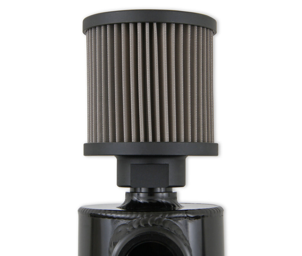 Black w/ Billet Filter, Drain Valve, -12 AN O-Ring Port (Inlet) & Mounting Brackets. 1/8" NPT on Drain Valve for Optional Remote Outlet Hose