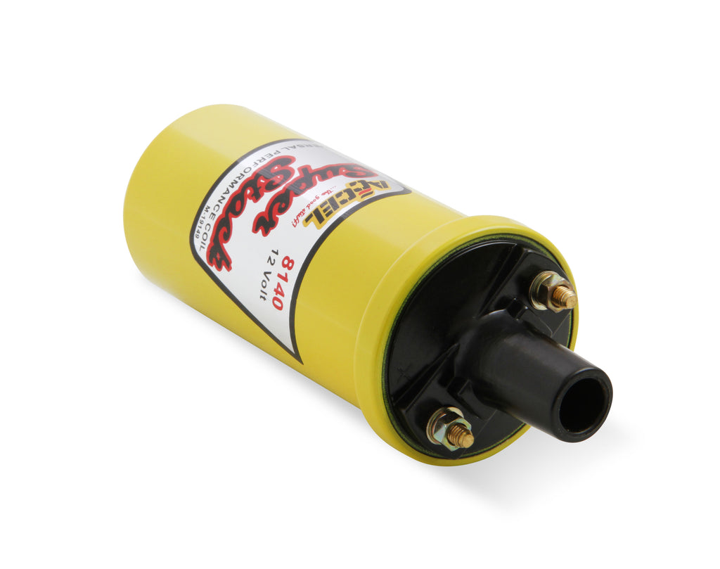 Ignition Coil - Yellow - 42000v 1.4 ohm primary - Points - up to 6500 RPM - The 8140 super stock ignition coil is a canister style coil that works with OE ignitions and computers.