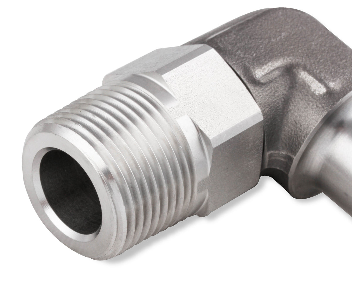90 Degree Hose Barb w/ Swivel.  3/4" Hose, 3/4" NPT Male.  This special fitting allows the hose to swivel even after the NPT is Tightened up.