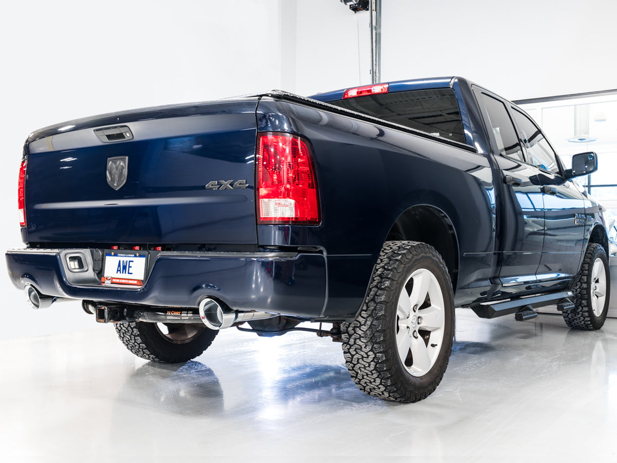 AWE 0FG Dual Rear Exit Catback for 4th Gen RAM 1500 5.7L (with bumper cutouts) - Chrome Silver Tips
