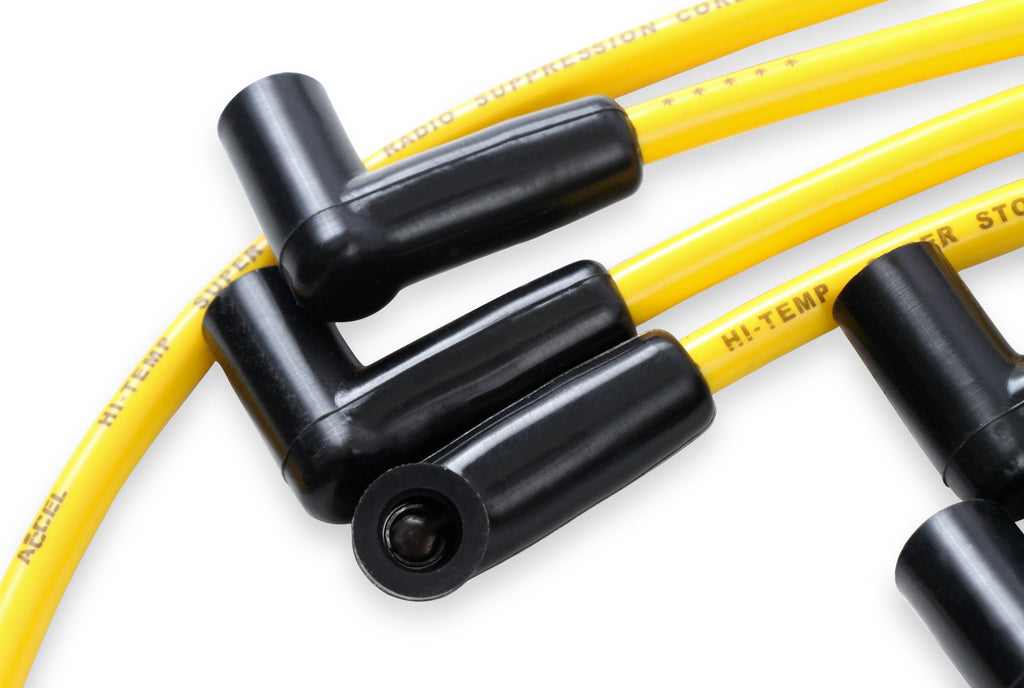 Spark Plug Wire Set - 8mm - Yellow with HEI Stock Style Boots - SBC 1974-1988 V8 - Super Stock - Spiral Core