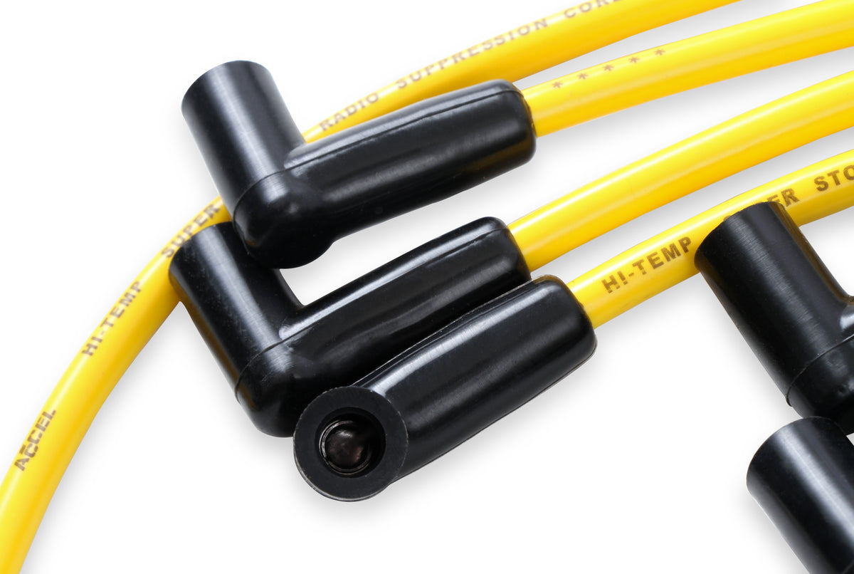 Spark Plug Wire Set - 8mm - Yellow with HEI Stock Style Boots - SBC 1974-1988 V8 - Super Stock - Spiral Core