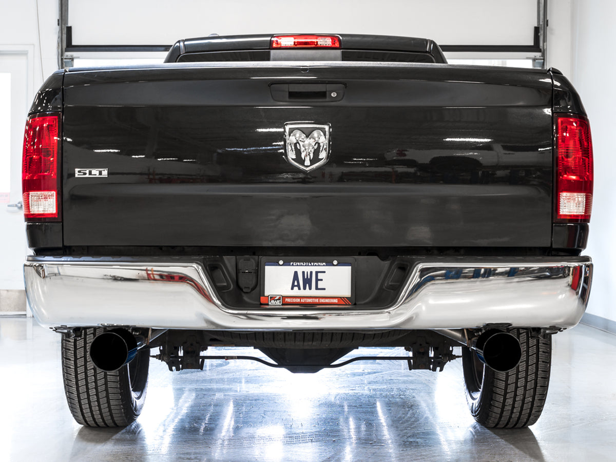 AWE 0FG Dual Rear Exit Catback for 4th Gen RAM 1500 5.7L (without bumper cutouts) - Diamond Black Tips