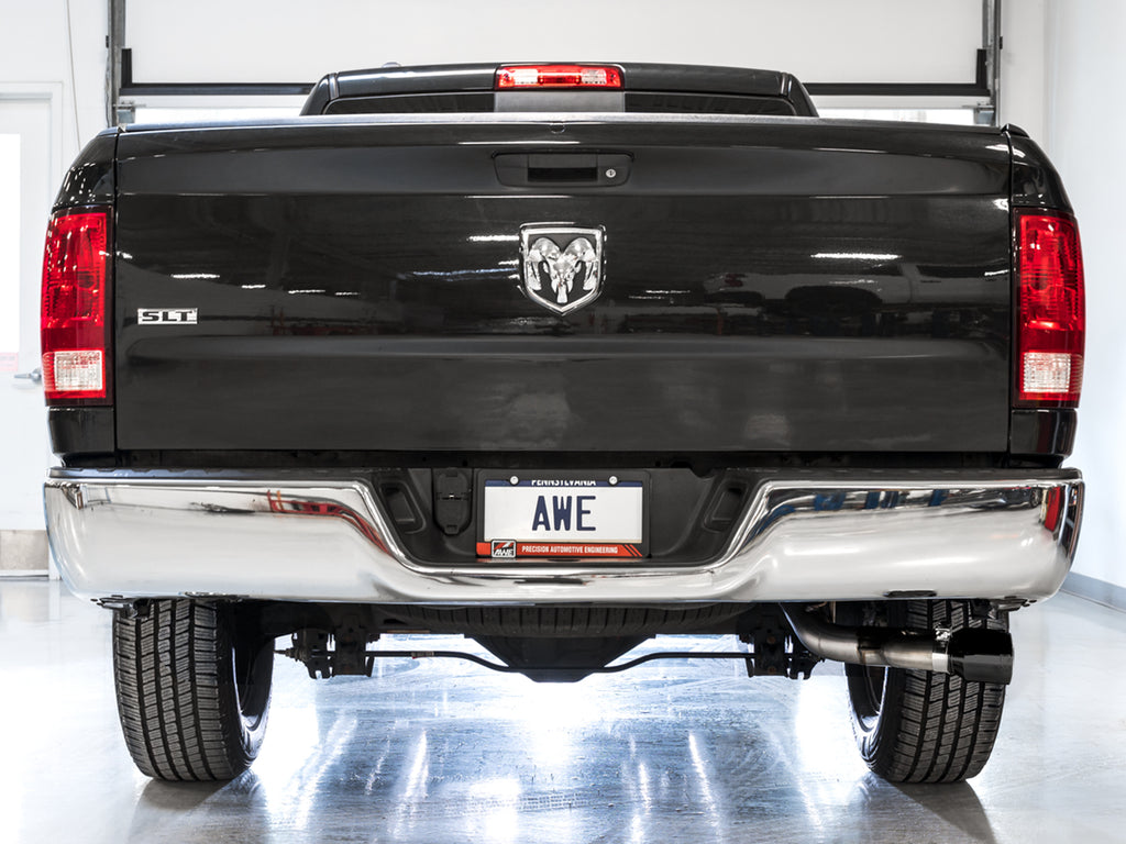 AWE 0FG Single Side Exit Catback Exhaust for 4th Gen RAM 1500 5.7L (without bumper cutouts) - Dual Diamond BlackTips