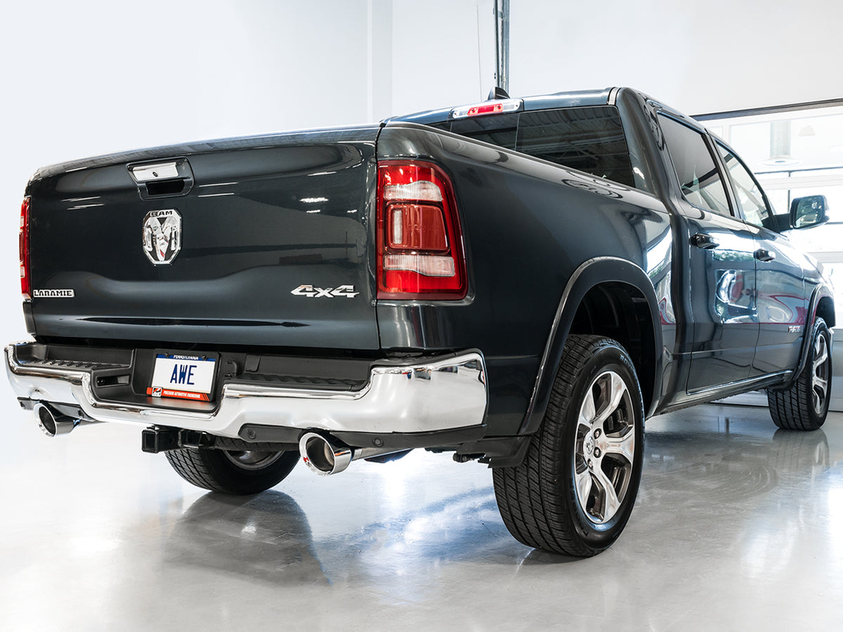 AWE 0FG Dual Rear Exit Catback for 5th Gen RAM 1500 5.7L (with bumper cutouts) - Chrome Silver Tips