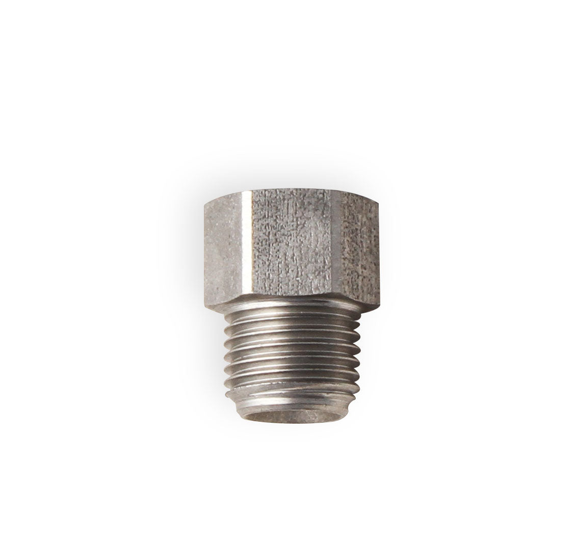 Hardline Reducer - Stainless Steel - 7/16"-24 Inverted Flare Male to 3/8"-24 Inverted Flare Female for 1/4" Tubing.