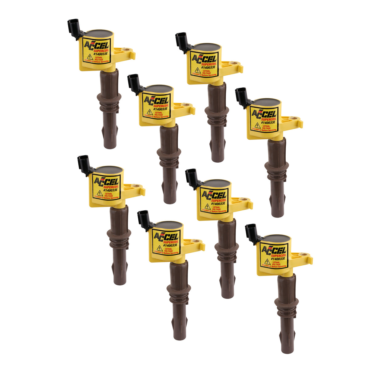 SuperCoil with Extended Brown Boot for 2008-2014 Ford Modular 3V 4.6L/ 5.4L / 6.8L V10 Engines, Yellow
