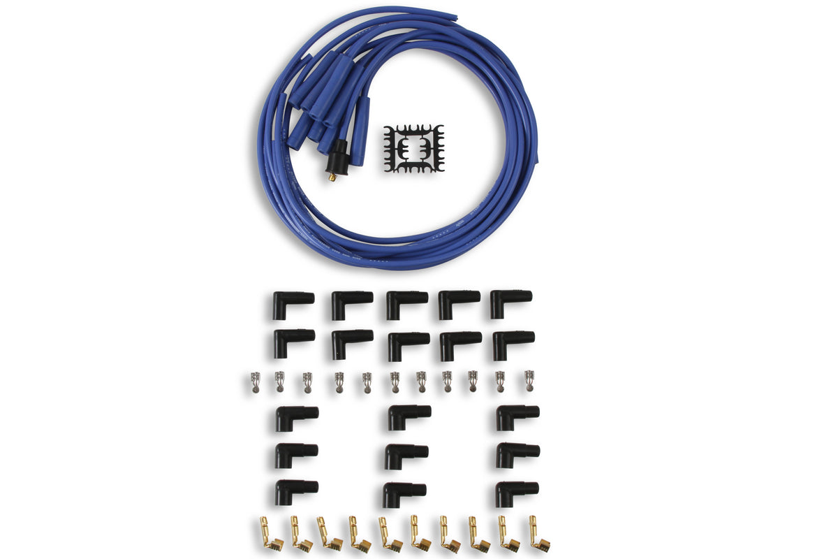 Spark Plug Wire Set- 8mm - Blue Wire with Blue Straight Boots - 4040B, Spark Plug Wires, Super Stock, Spiral Core, 8mm, Blue, Set