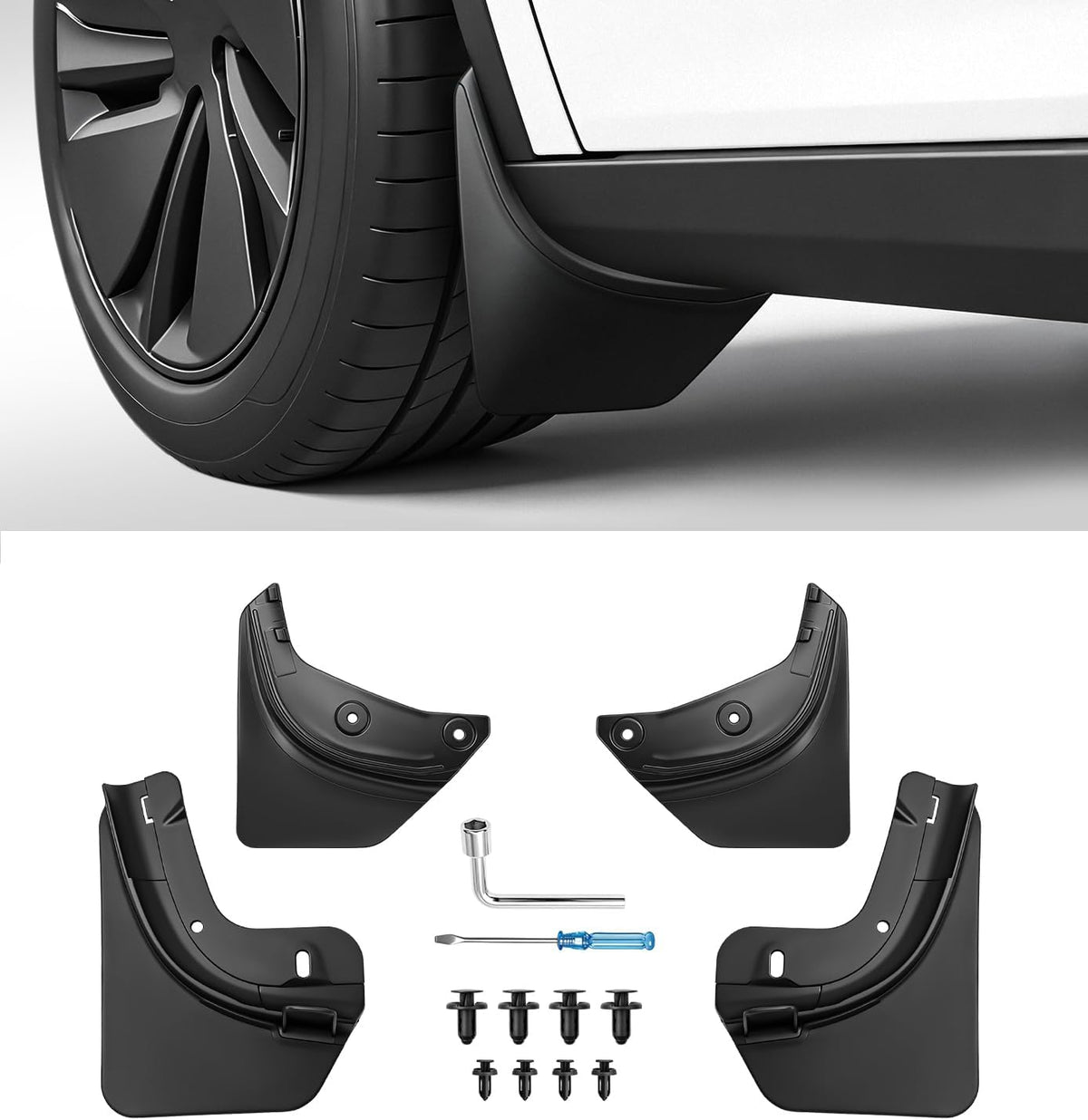 Xprite Mud Flaps for Tesla Model Y 2020–2024 – No-Drill All Weather Splash Guards Set