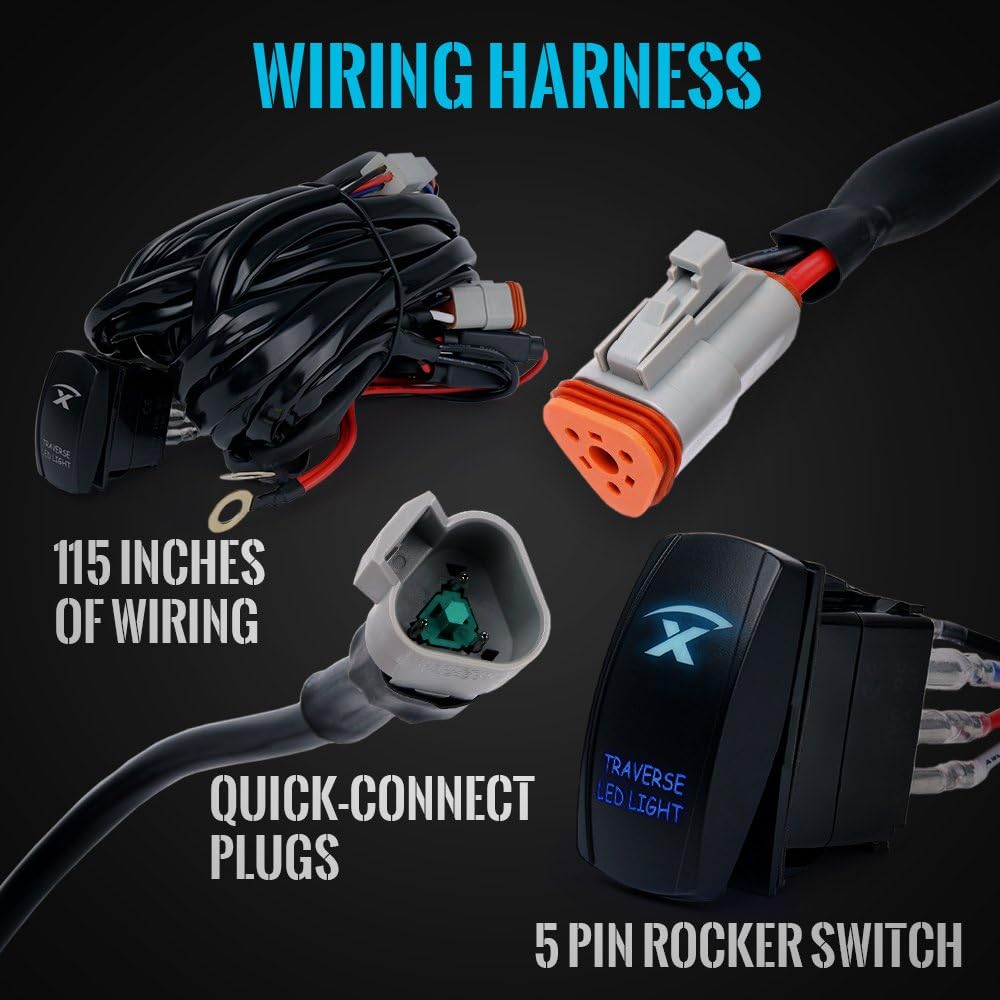 Replacement Wiring Harness Kit with 5-Pin Rocker Switch for LED Amber Light Bar | XPRITE C6 & C8 SUNRISE SERIES