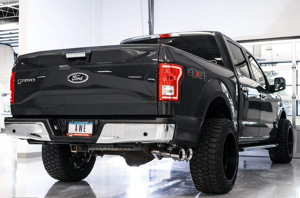 AWE 0FG Single Exit Exhaust for '15-'20 F-150 - 4.5" Chrome Silver Tips