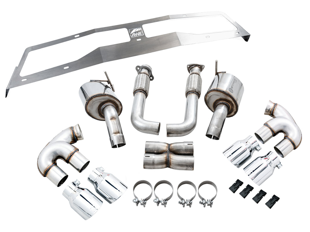 AWE Touring Edition Exhaust for C8 Corvette - 4.5" Chrome Silver Tips