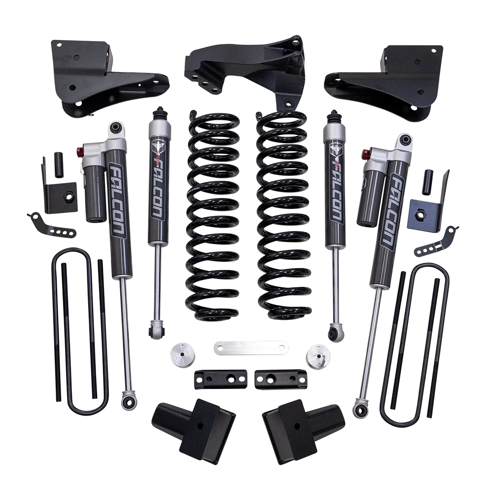 4'' Coil Spring Lift Kit with Falcon 2.1 Front/Rear Shocks, Radius Drops, and Front Track Bar Bracket