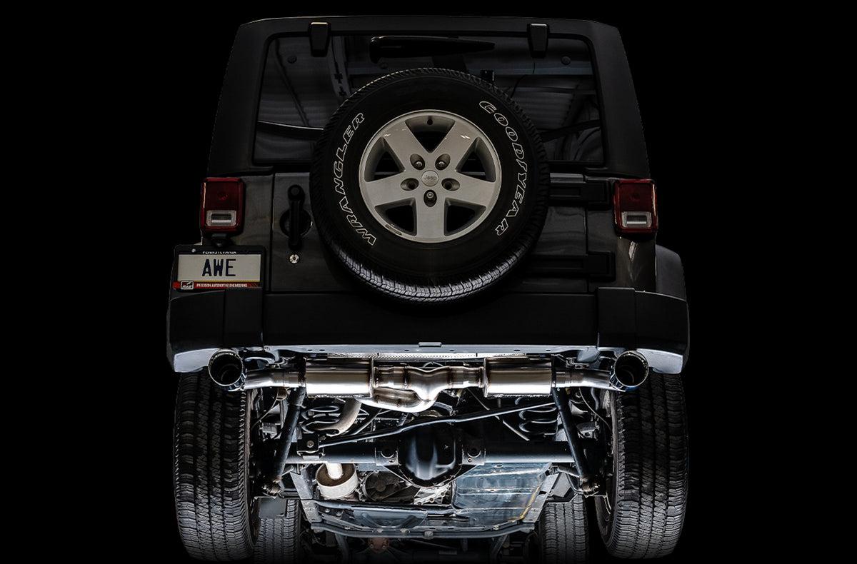 AWE Tread Edition Axleback Dual Exhaust for Jeep JK/JKU 3.6L - Diamond Black Tips
