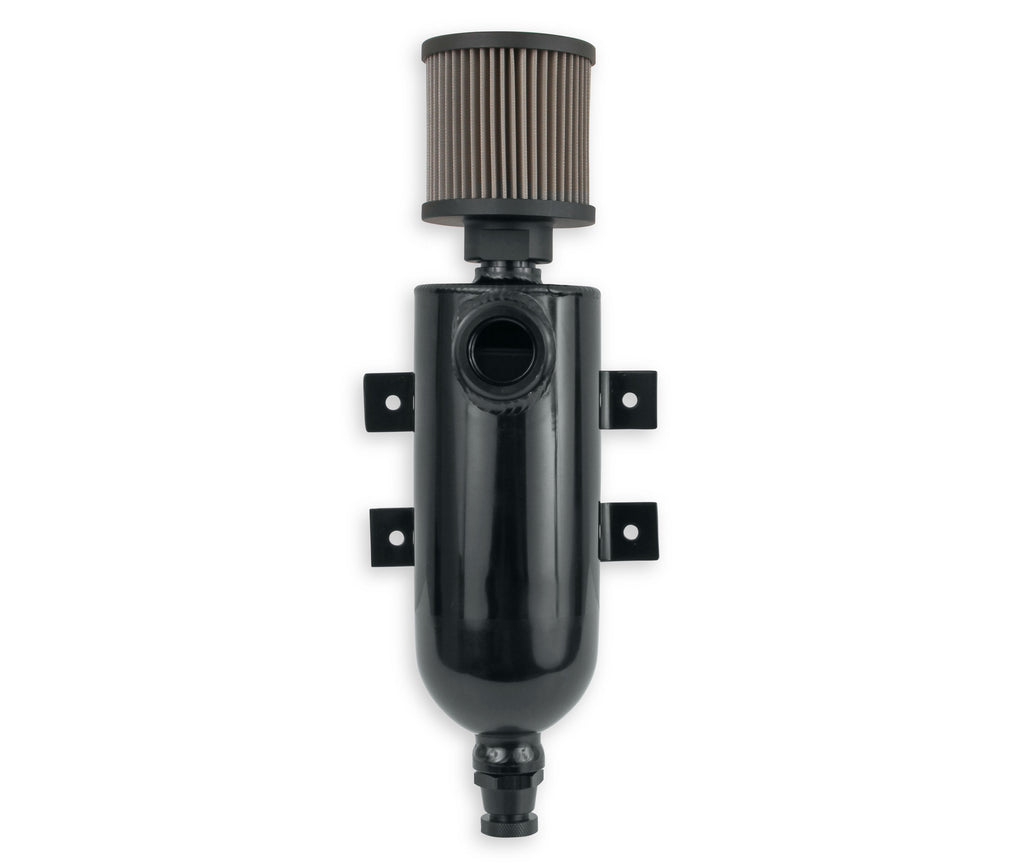 Black w/ Billet Filter, Drain Valve, -12 AN O-Ring Port (Inlet) & Mounting Brackets. 1/8" NPT on Drain Valve for Optional Remote Outlet Hose